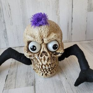 Mohawk punk rock skull skeleton Halloween prop light up talking lawn decor